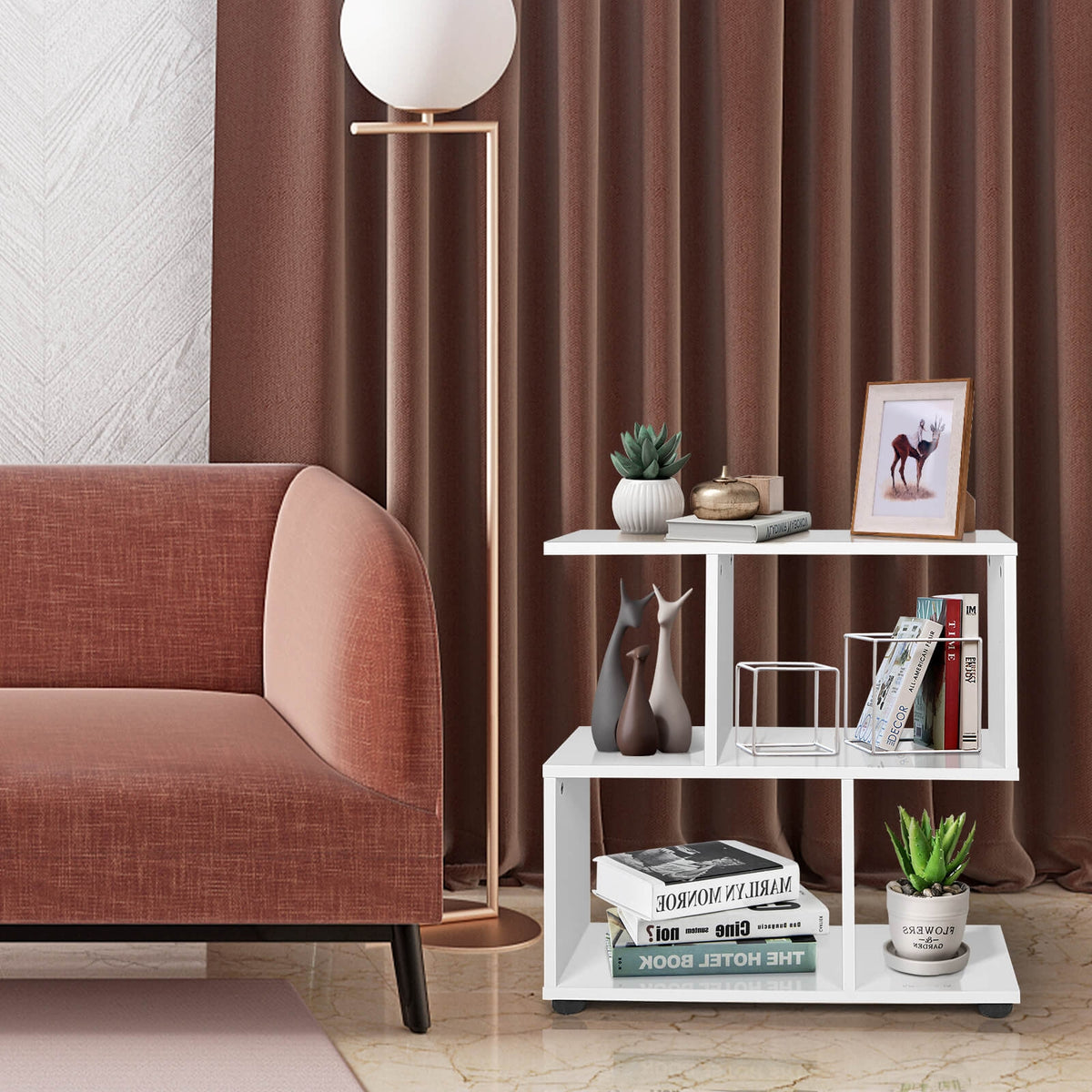24 Inch 3-Tier Geometric Bookshelf, White Bookcases at Gallery Canada