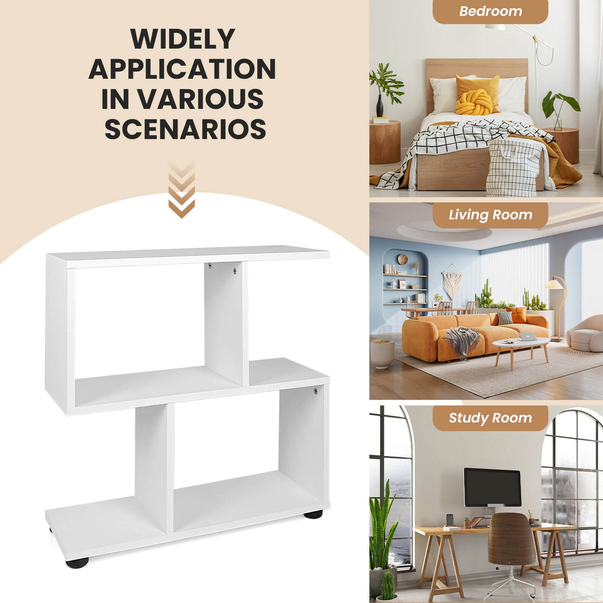 24 Inch 3-Tier Geometric Bookshelf, White Bookcases at Gallery Canada