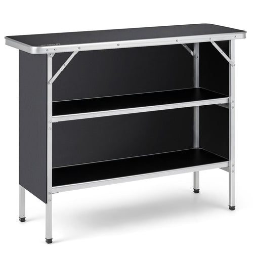 Folding Camping Table, 2-Tier Open Shelves, Outdoor BBQ, Black
