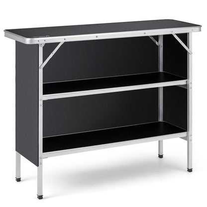 Folding Camping Table, 2-Tier Open Shelves, Outdoor BBQ, Black Camping Furniture at Gallery Canada