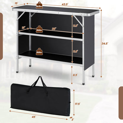 Folding Camping Table, 2-Tier Open Shelves, Outdoor BBQ, Black Camping Furniture at Gallery Canada