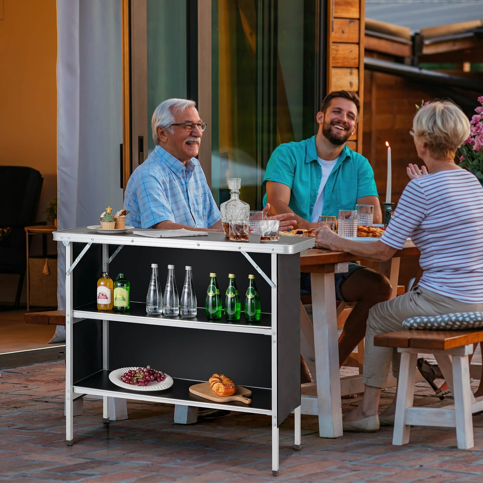 Folding Camping Table, 2-Tier Open Shelves, Outdoor BBQ, Black Camping Furniture at Gallery Canada