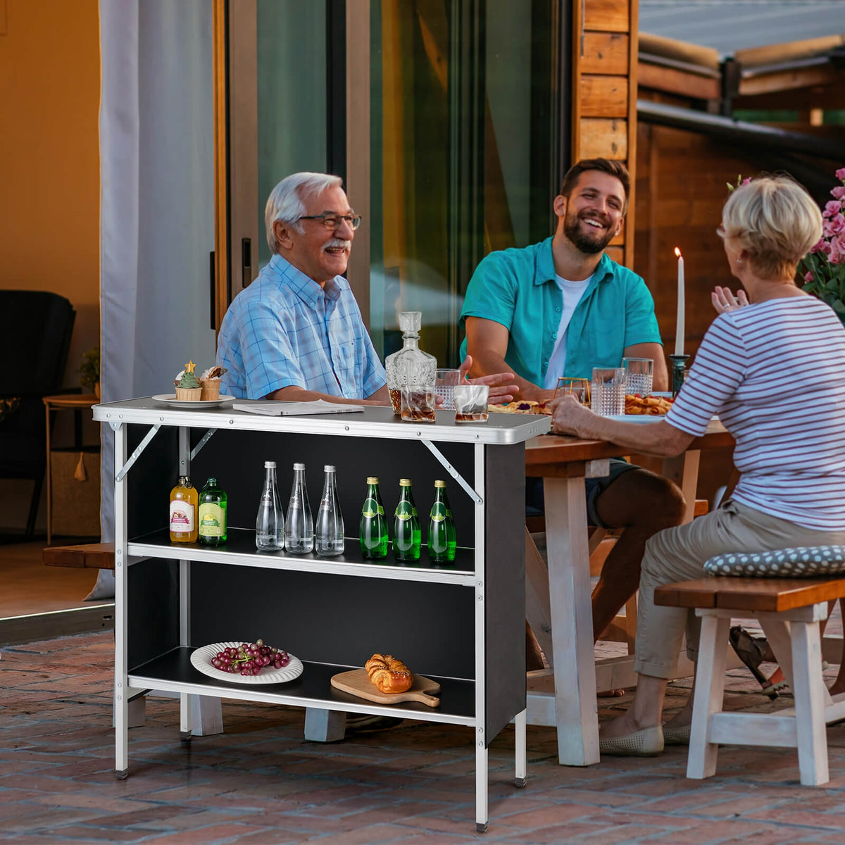 Folding Camping Table, 2-Tier Open Shelves, Outdoor BBQ, Black Camping Furniture at Gallery Canada