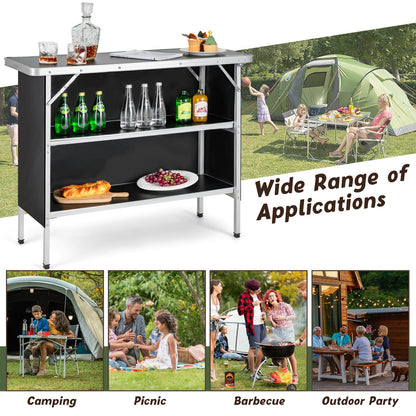 Folding Camping Table, 2-Tier Open Shelves, Outdoor BBQ, Black Camping Furniture at Gallery Canada