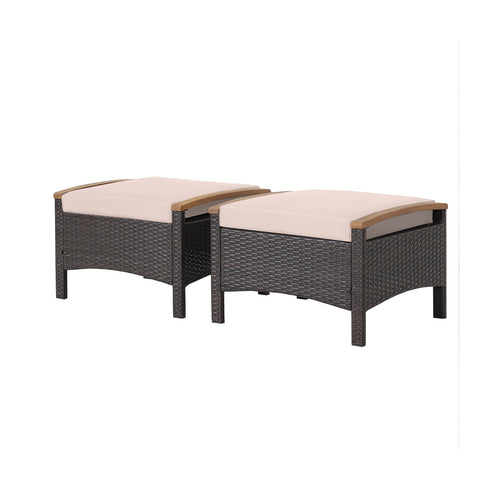 Fade Resistant Wicker Patio Ottoman Set, Brown
