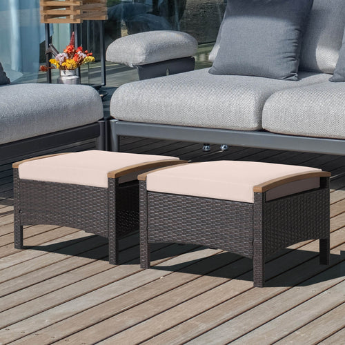 Fade Resistant Wicker Patio Ottoman Set, Brown