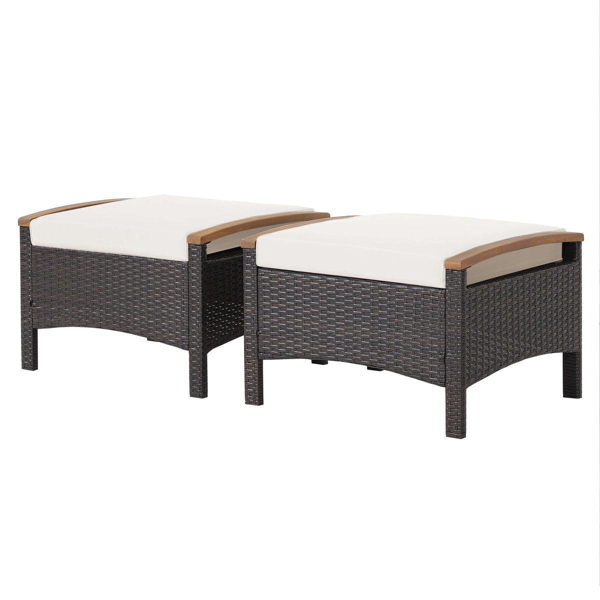 Set Of 2 Fade-Resistant Wicker Patio Ottoman, White Outdoor Seating & Patio Chairs White at Gallery Canada