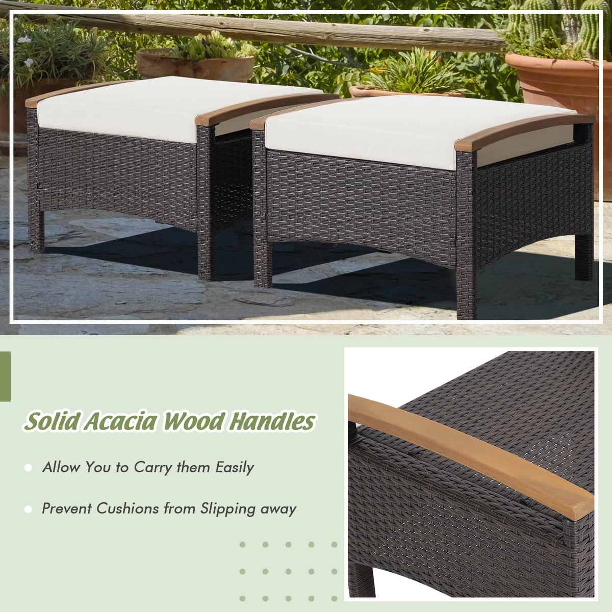 Set Of 2 Fade-Resistant Wicker Patio Ottoman, White Outdoor Seating & Patio Chairs at Gallery Canada