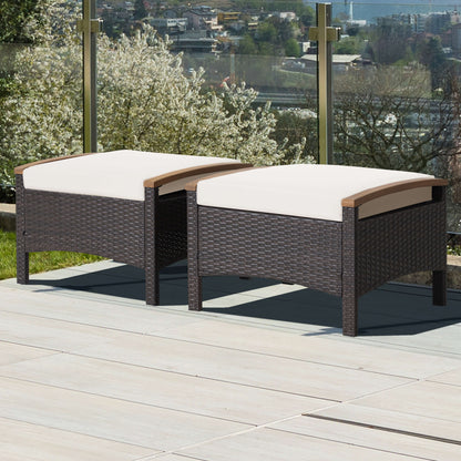 Set Of 2 Fade-Resistant Wicker Patio Ottoman, White Outdoor Seating & Patio Chairs at Gallery Canada