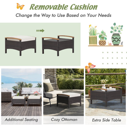 Set Of 2 Fade-Resistant Wicker Patio Ottoman, White Outdoor Seating & Patio Chairs at Gallery Canada
