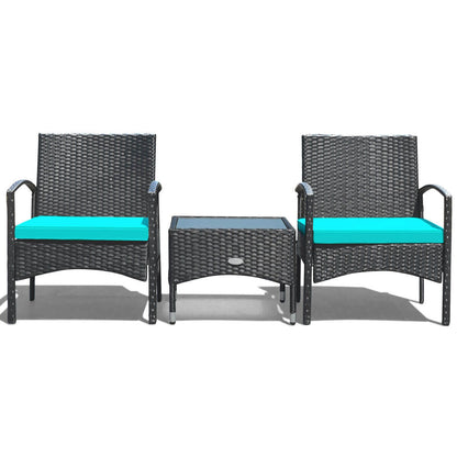 3 Piece Patio Wicker Rattan Furniture Set, Turquoise Patio Conversation Sets Turquoise at Gallery Canada