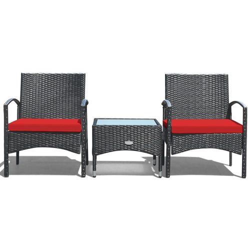 3-Piece Wicker Rattan Patio Furniture Set, Red