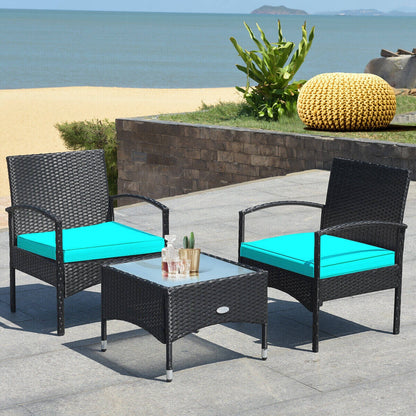 3 Piece Patio Wicker Rattan Furniture Set, Turquoise Patio Conversation Sets at Gallery Canada