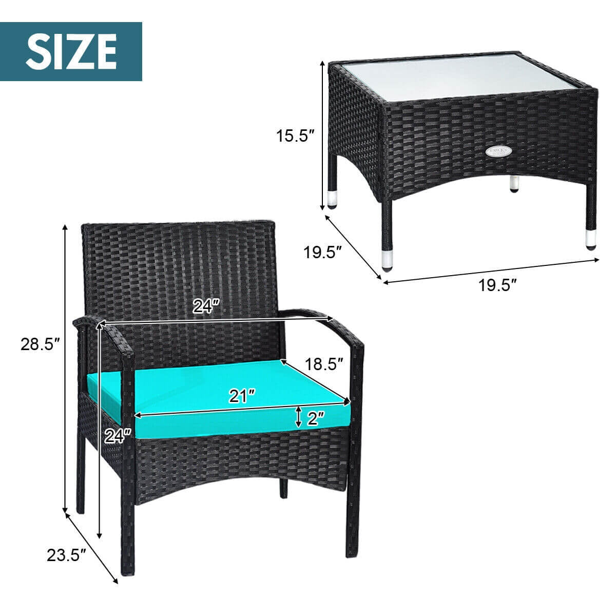 3 Piece Patio Wicker Rattan Furniture Set, Turquoise Patio Conversation Sets at Gallery Canada