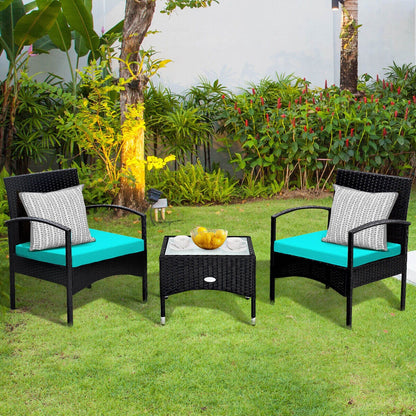 3 Piece Patio Wicker Rattan Furniture Set, Turquoise Patio Conversation Sets at Gallery Canada
