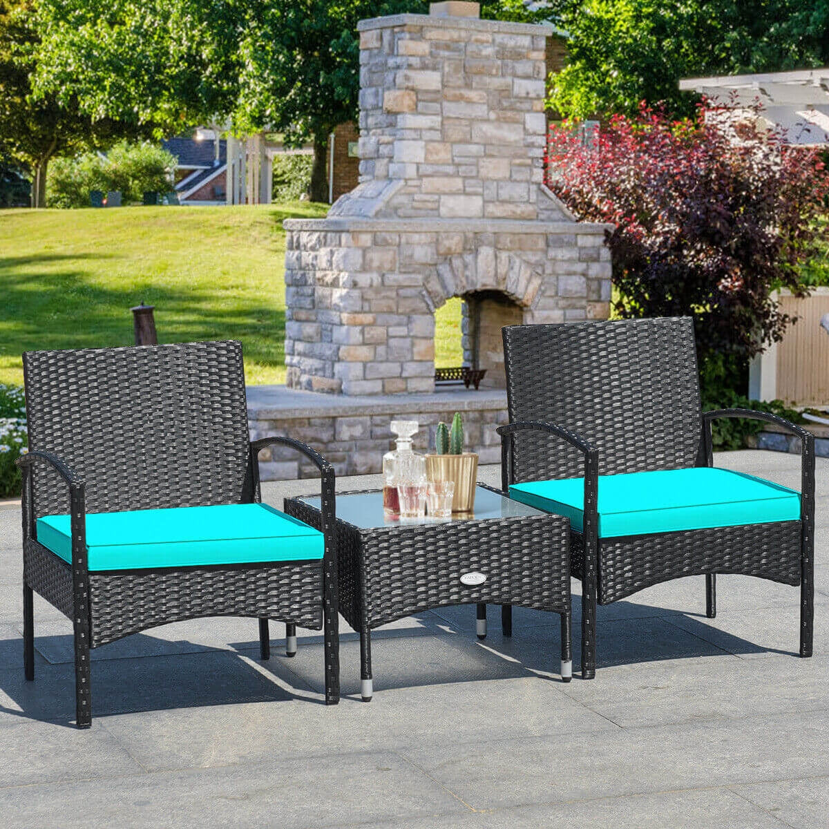3 Piece Patio Wicker Rattan Furniture Set, Turquoise Patio Conversation Sets at Gallery Canada