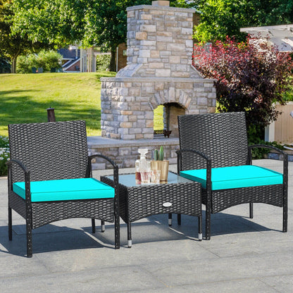 3 Piece Patio Wicker Rattan Furniture Set, Turquoise Patio Conversation Sets at Gallery Canada