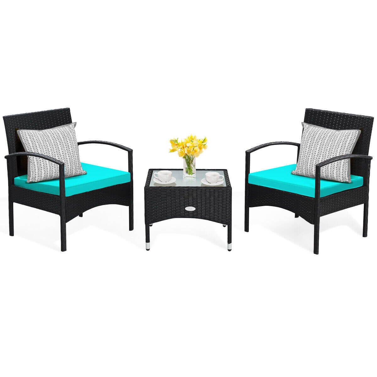 3 Piece Patio Wicker Rattan Furniture Set, Turquoise Patio Conversation Sets at Gallery Canada
