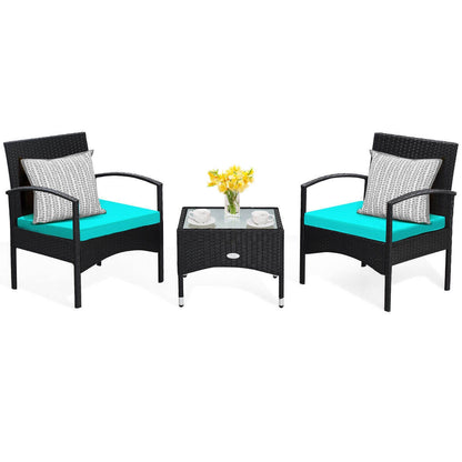 3 Piece Patio Wicker Rattan Furniture Set, Turquoise Patio Conversation Sets at Gallery Canada