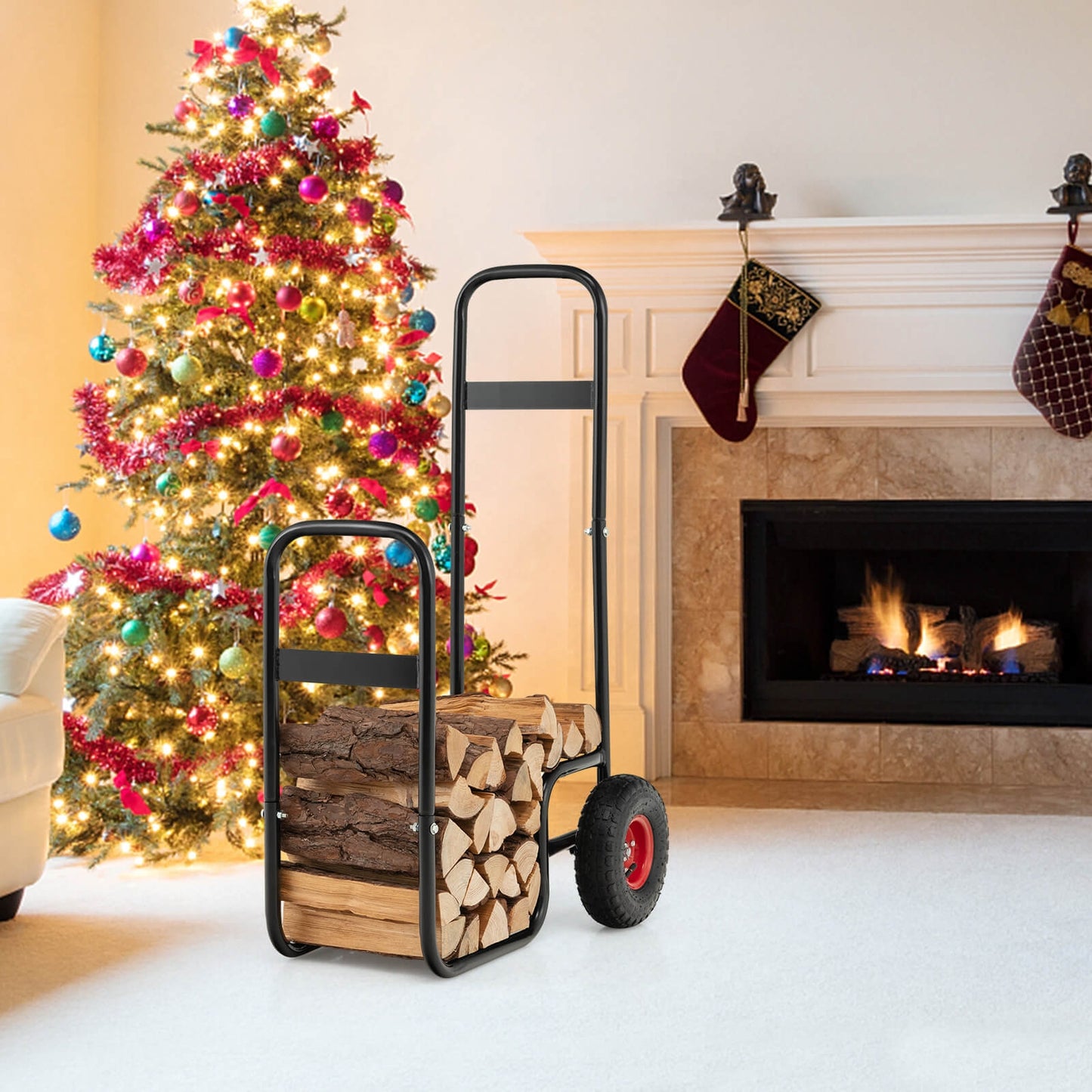 Firewood Log Cart Carrier, With Rubber Wheels, Black Log Storage at Gallery Canada