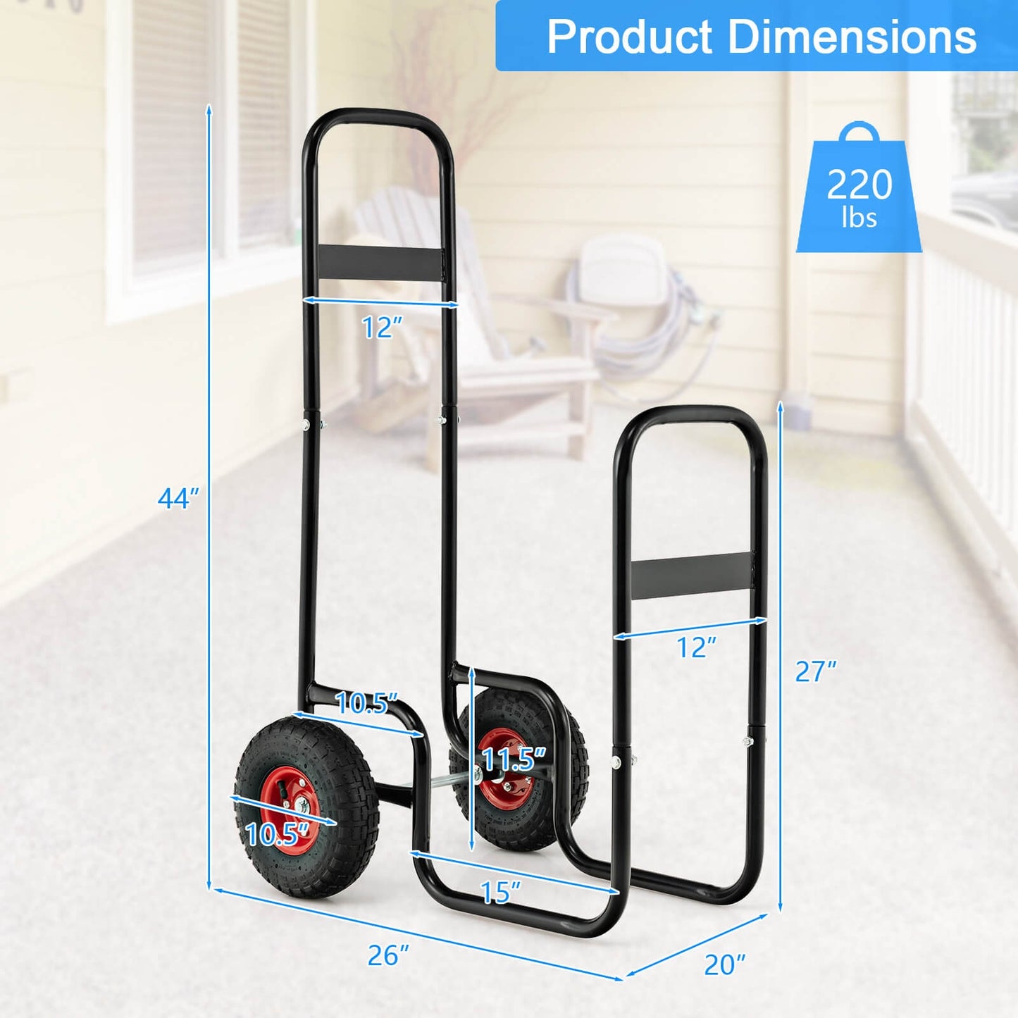 Firewood Log Cart Carrier, With Rubber Wheels, Black Log Storage at Gallery Canada