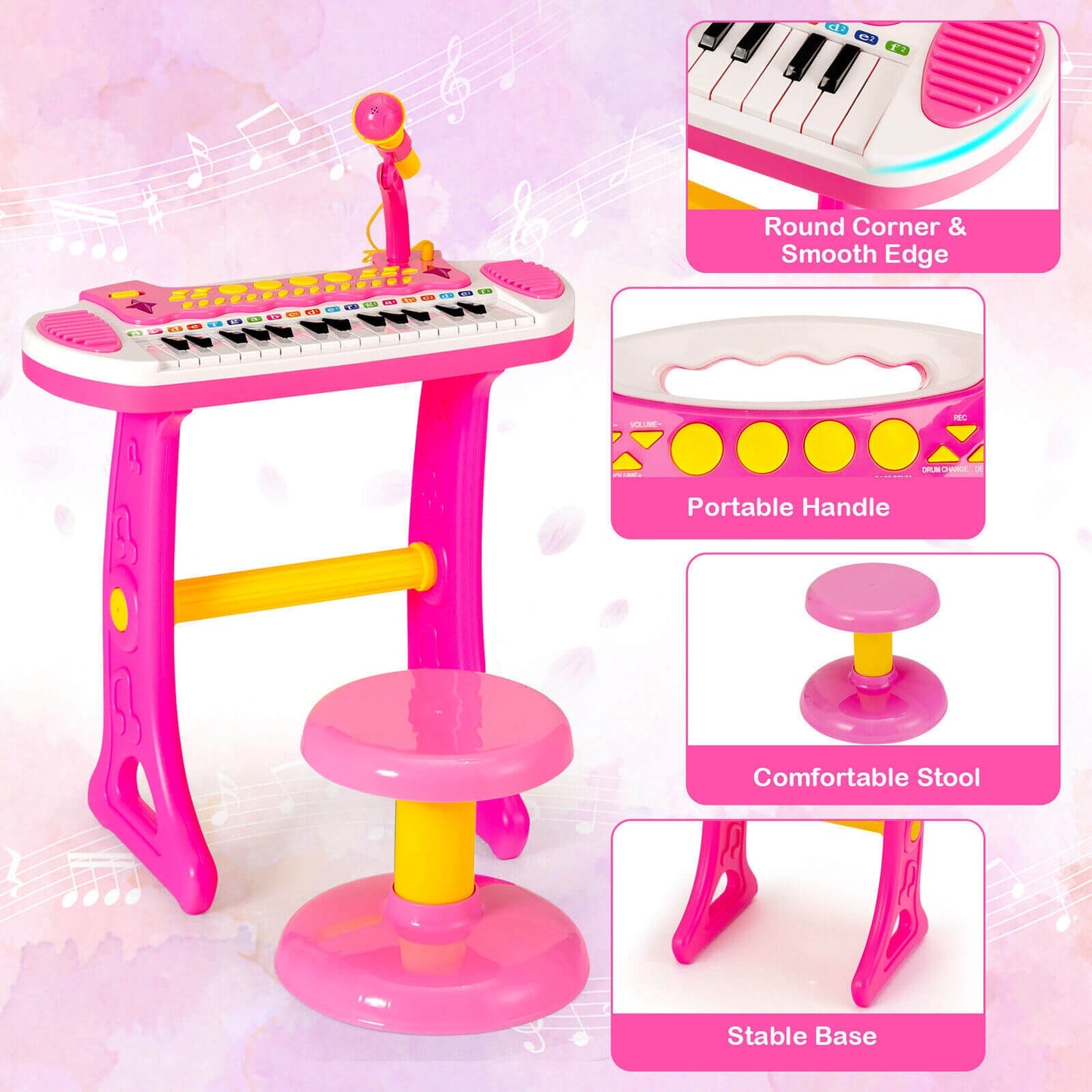 31-Key Kids Piano Keyboard Toy, With Microphone And Multiple Sounds, Pink Musical Toys at Gallery Canada