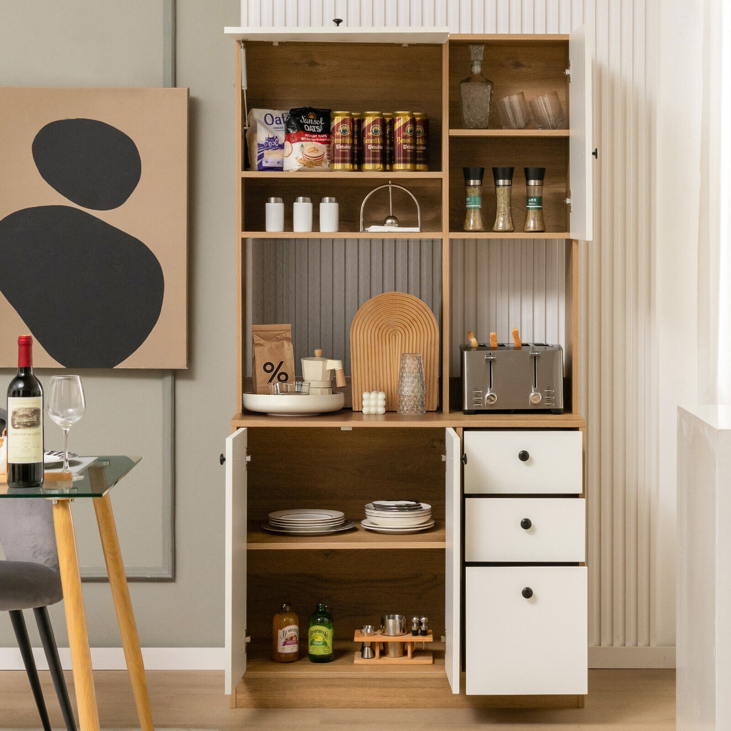 71 Inch Kitchen Pantry, 3 Storage Cabinet, 3 Deep Drawers, White Sideboards Cabinets & Buffets at Gallery Canada