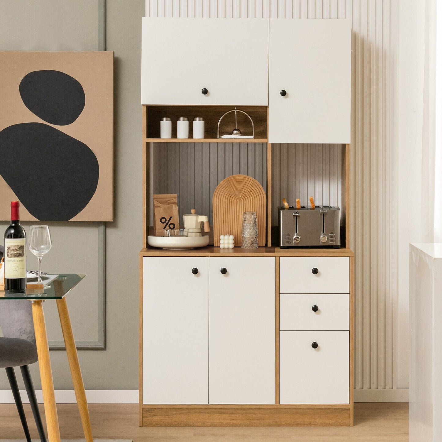 71 Inch Kitchen Pantry, 3 Storage Cabinet, 3 Deep Drawers, White Sideboards Cabinets & Buffets at Gallery Canada