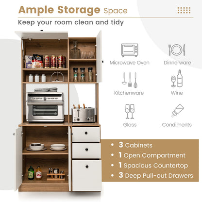 71 Inch Kitchen Pantry, 3 Storage Cabinet, 3 Deep Drawers, White Sideboards Cabinets & Buffets at Gallery Canada