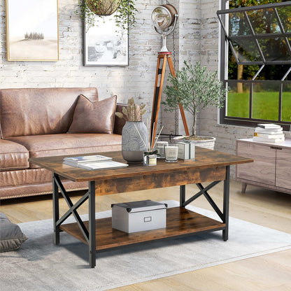 2-Tier Industrial Coffee Table With Storage Shelf, Rustic Brown Coffee Tables at Gallery Canada