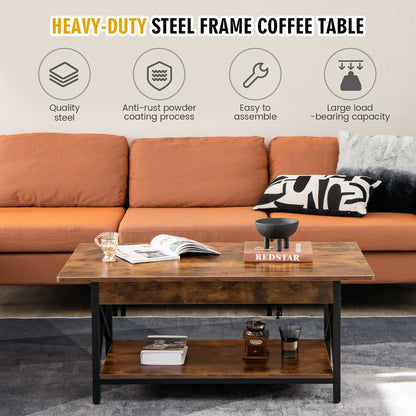 2-Tier Industrial Coffee Table With Storage Shelf, Rustic Brown Coffee Tables at Gallery Canada