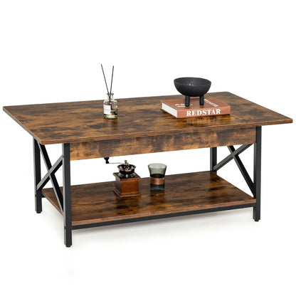 2-Tier Industrial Coffee Table With Storage Shelf, Rustic Brown Coffee Tables at Gallery Canada