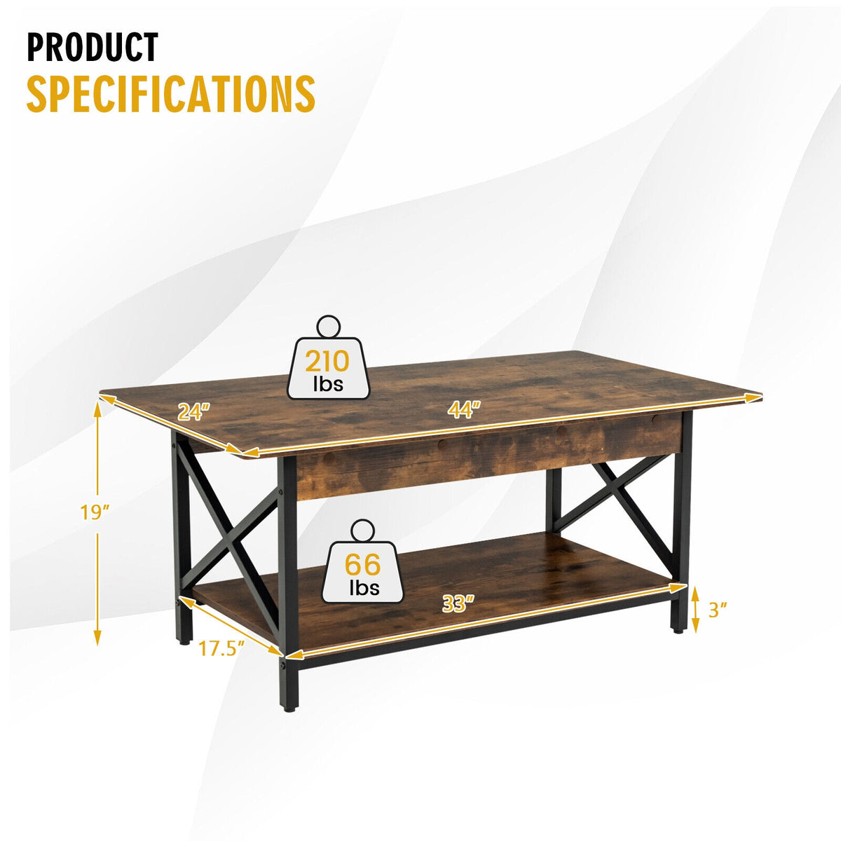 2-Tier Industrial Coffee Table With Storage Shelf, Rustic Brown Coffee Tables at Gallery Canada