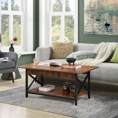 2-Tier Industrial Coffee Table With Storage Shelf, Rustic Brown Coffee Tables at Gallery Canada