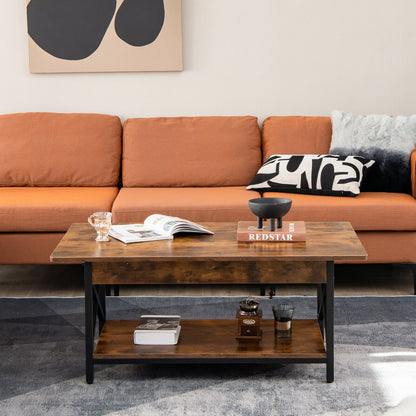 2-Tier Industrial Coffee Table With Storage Shelf, Rustic Brown Coffee Tables at Gallery Canada