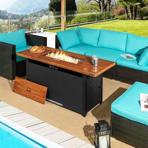 57 Inch, 50,000 BTU, Rectangular Propane Outdoor Fire Pit Table, Brown
