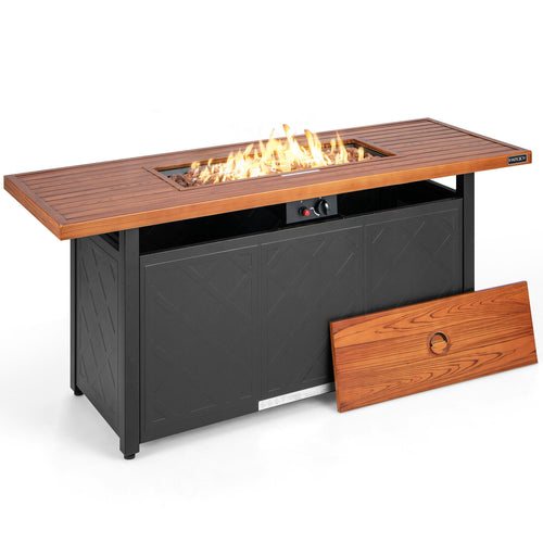 57 Inch, 50,000 BTU, Rectangular Propane Outdoor Fire Pit Table, Brown