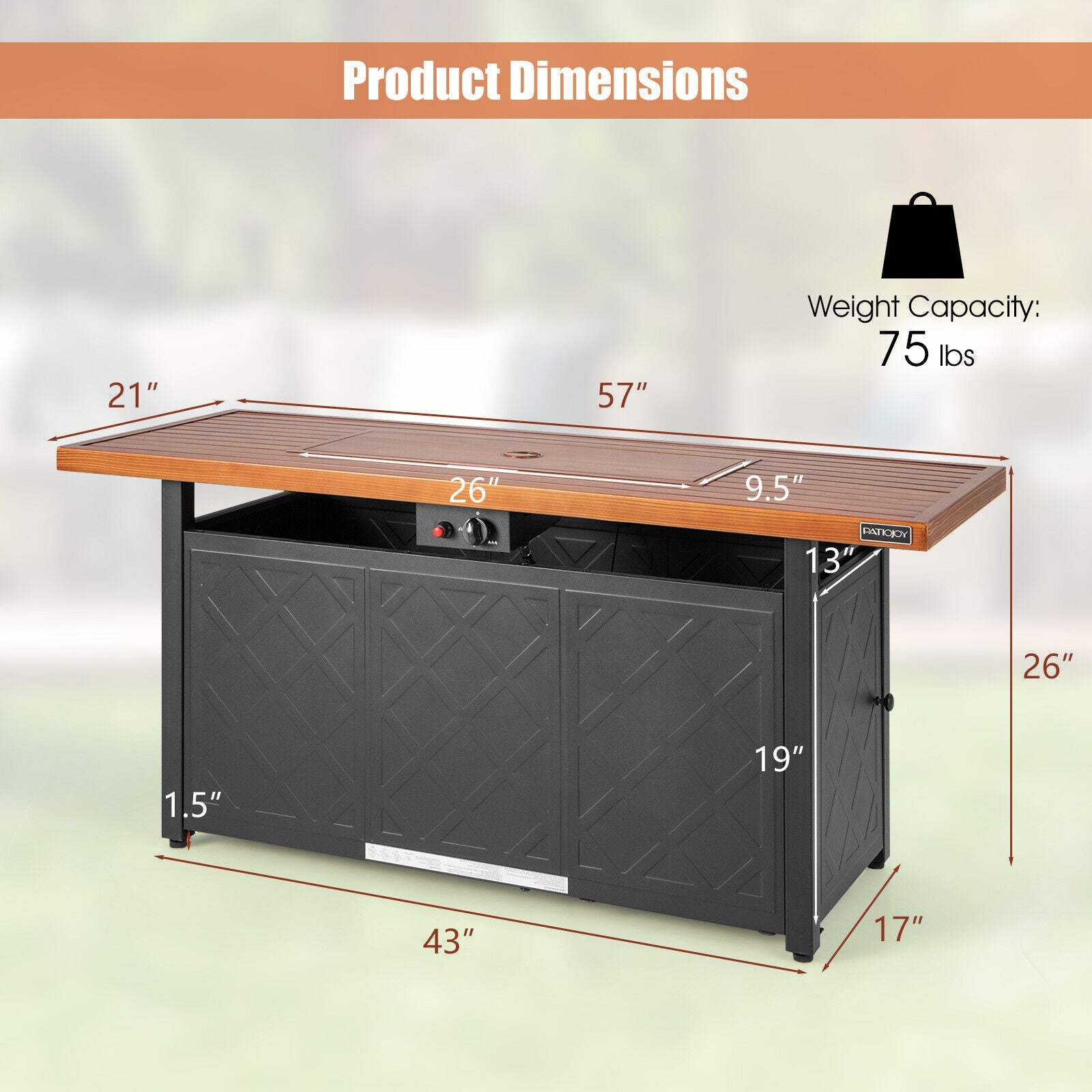 57 Inch, 50,000 BTU, Rectangular Propane Outdoor Fire Pit Table, Brown Fire Pit Tables at Gallery Canada