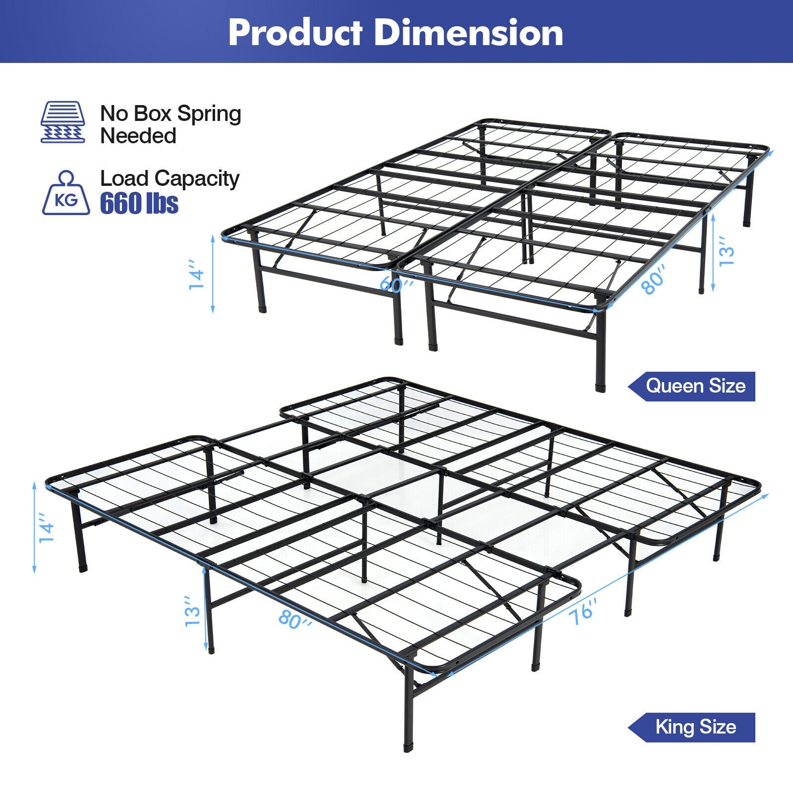 King Size Folding Steel Platform Bed Frame, Black Folding Beds at Gallery Canada