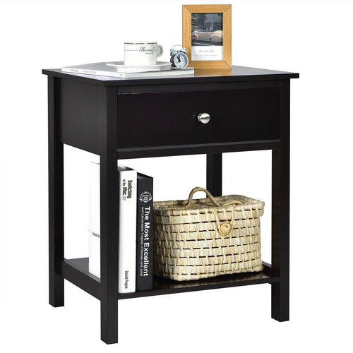Wooden Storage Shelf With Drawer, Black