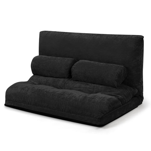 6-Position Adjustable Sleeper Lounge Couch with 2 Pillows, Black