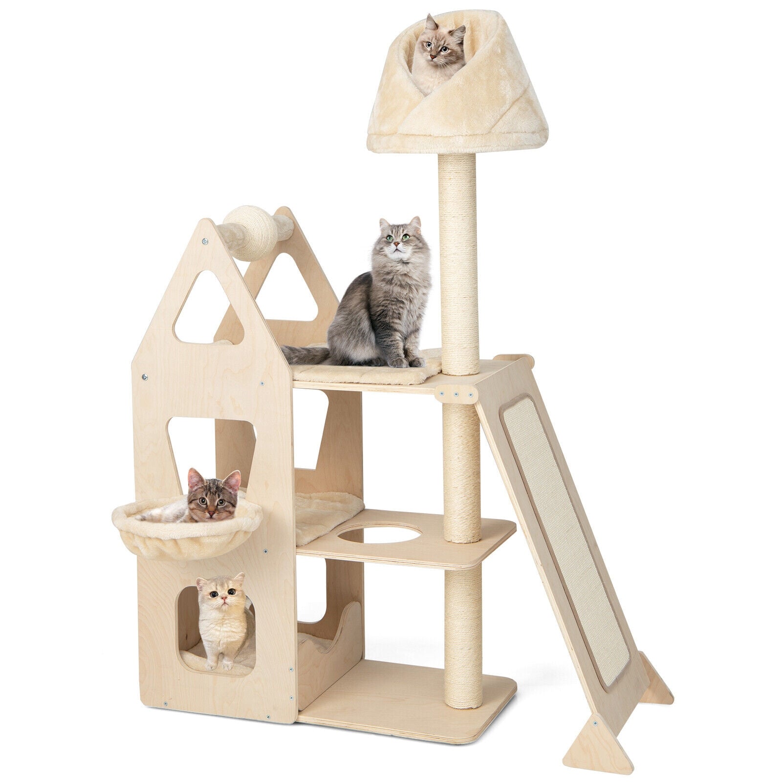Multi-Level Cat Tree With Sisal Scratching Post, Beige Cat Trees Condos & Scratchers at Gallery Canada