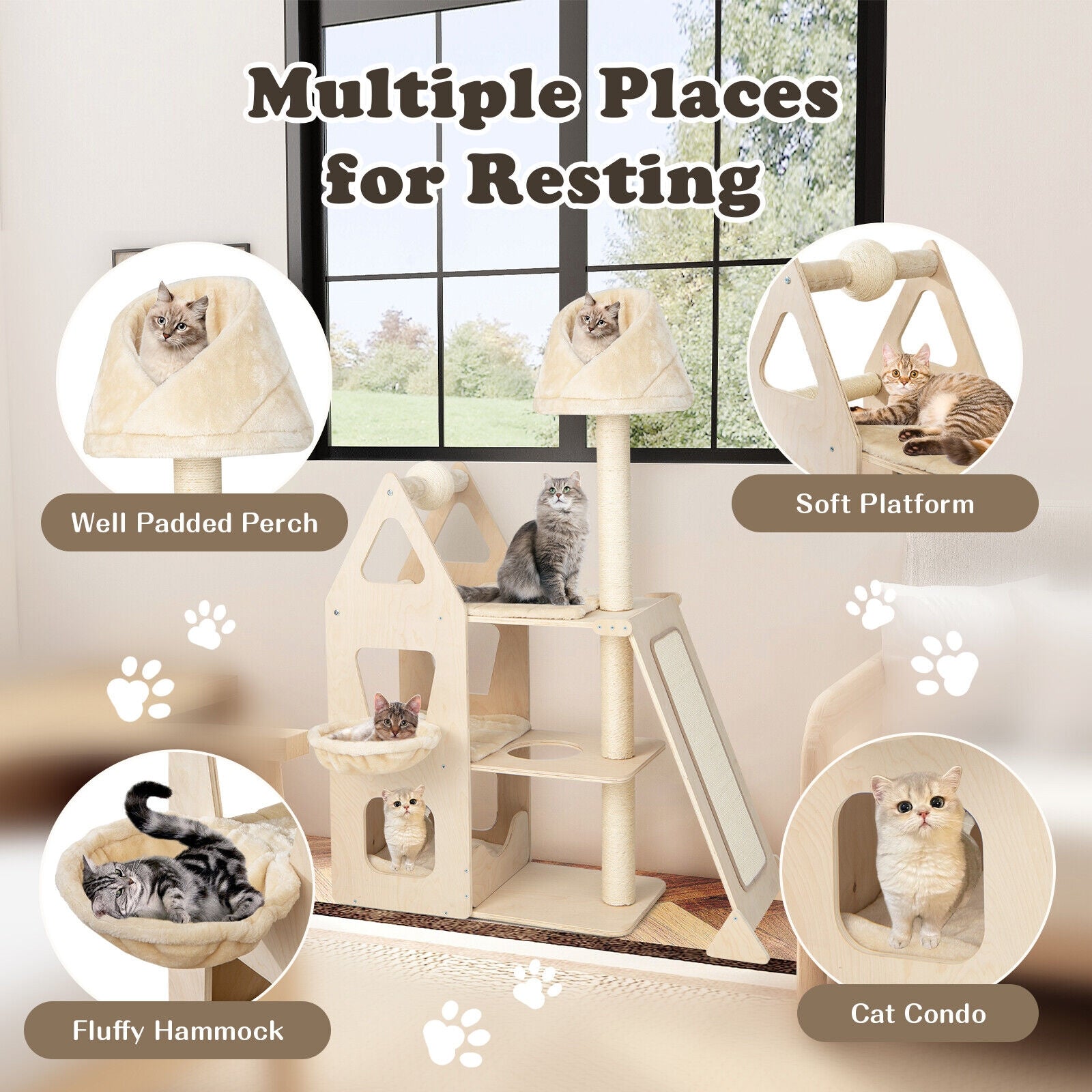 Multi-Level Cat Tree With Sisal Scratching Post, Beige Cat Trees Condos & Scratchers at Gallery Canada