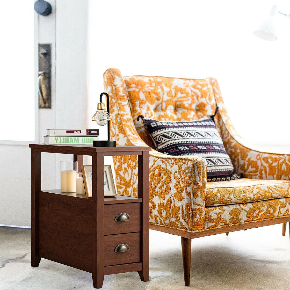 Set Of 2 Wooden End Tables, 2 Drawer & Shelf, Brown Nightstands at Gallery Canada