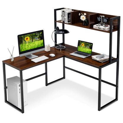 Reversible L-Shaped Corner Desk With Storage Bookshelf, Walnut L-Shaped Desks at Gallery Canada