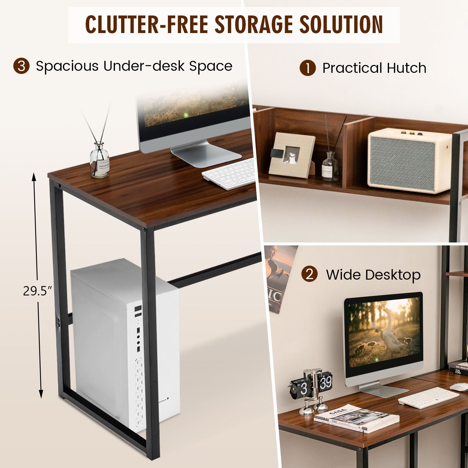Reversible L-Shaped Corner Desk With Storage Bookshelf, Walnut L-Shaped Desks at Gallery Canada