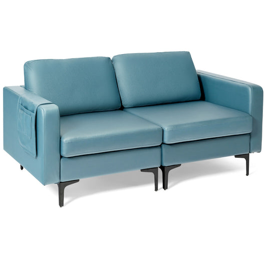 Modern Loveseat Sofa, With Storage Pocket, Sponged Cushions, Blue Sofas & Loveseats Blue at Gallery Canada