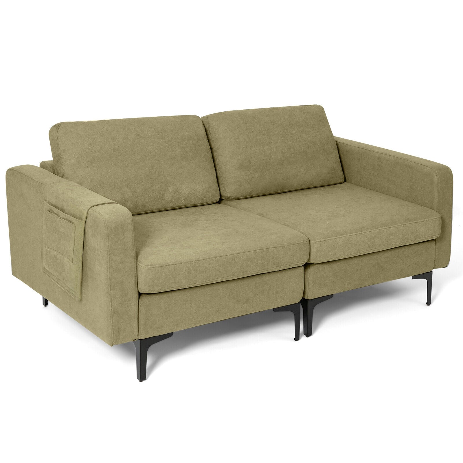 Modern Loveseat Sofa, With Storage Pocket And Padded Seat Cushions, Green Sofas & Loveseats Green at Gallery Canada