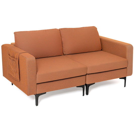 Modern Loveseat Sofa Couch, Storage Pocket, Padded Cushions, Orange Sofas & Loveseats Orange at Gallery Canada