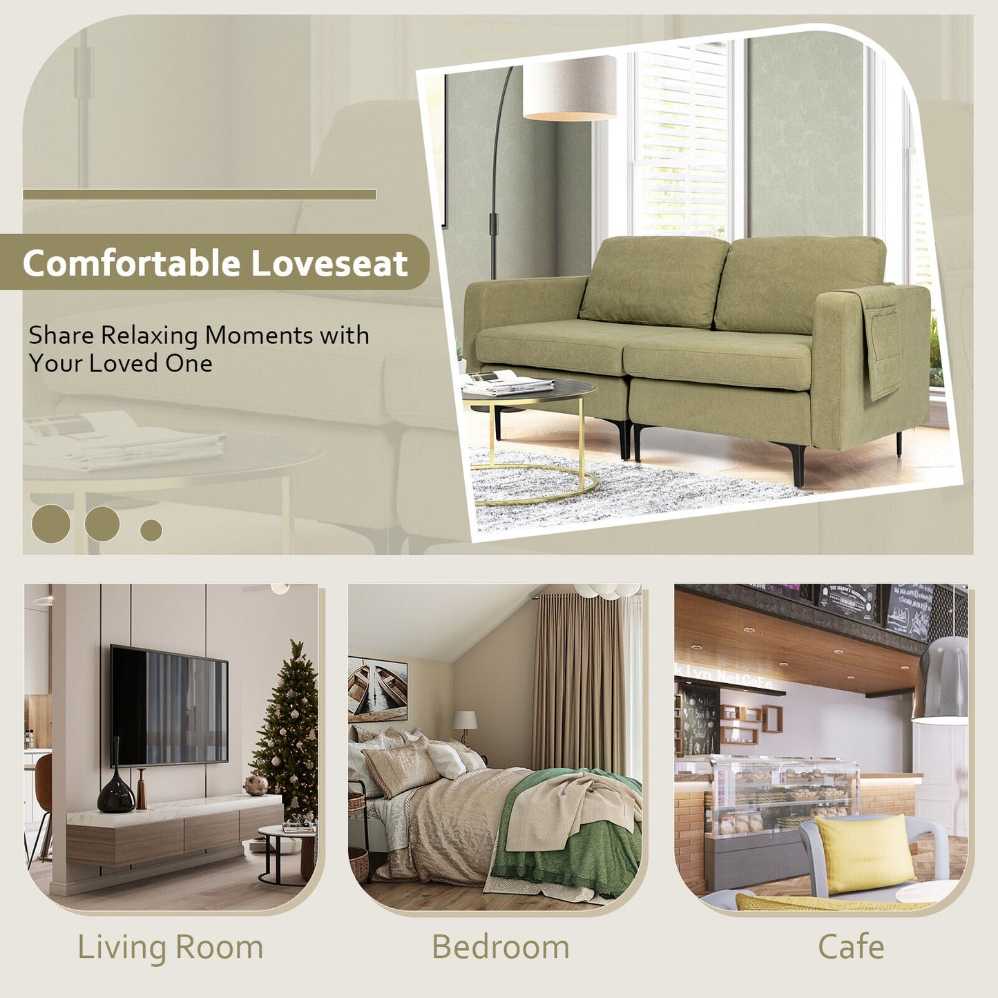 Modern Loveseat Sofa, With Storage Pocket And Padded Seat Cushions, Green Sofas & Loveseats at Gallery Canada